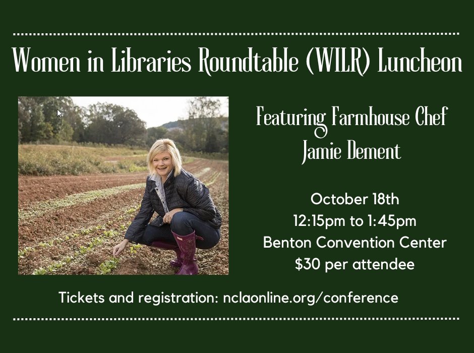Happening today at 12:15pm: The WILR Luncheon featuring Farmhouse Chef Jamie Dement! #NCLA23
