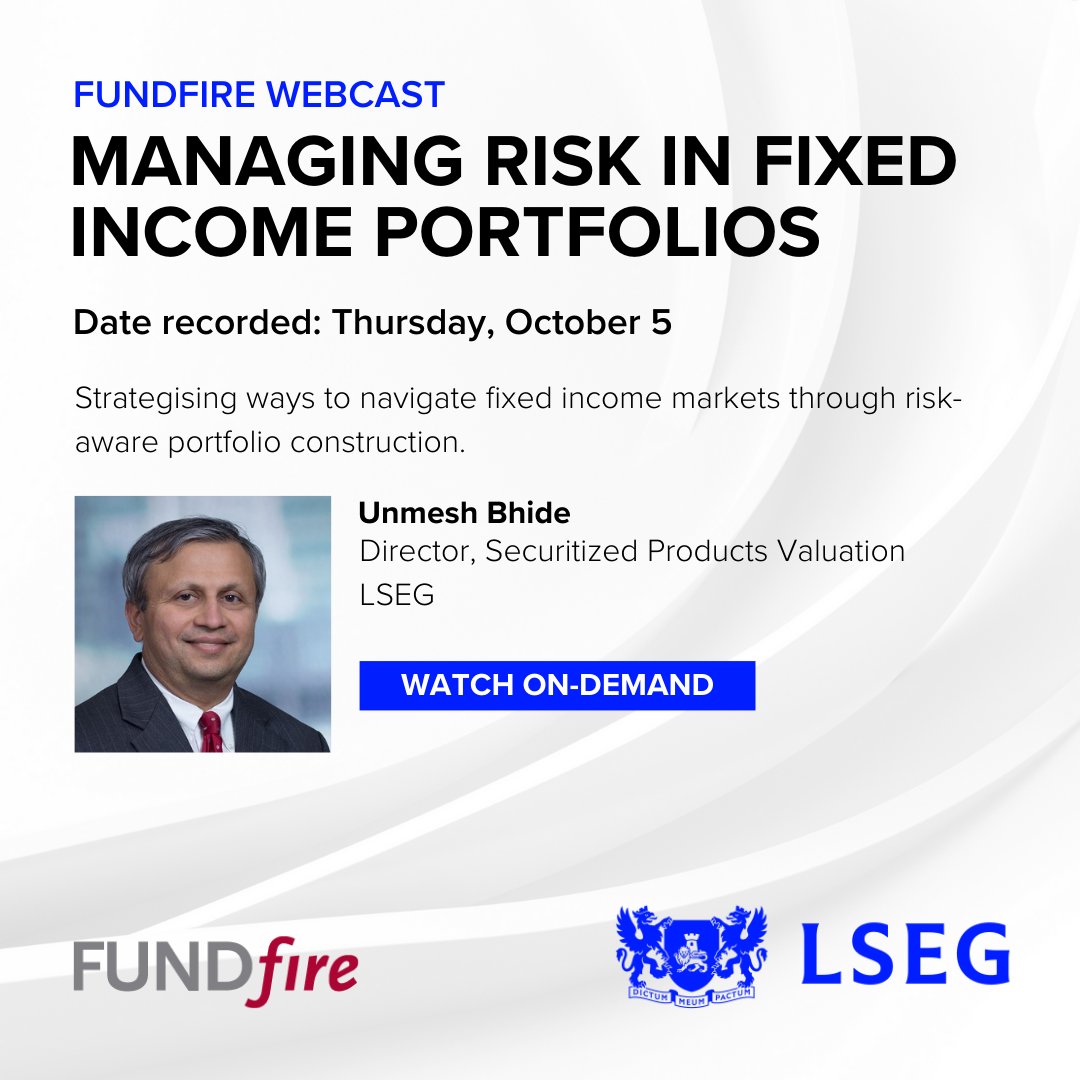 LSEG's Unmesh Bhide recently joined the FundFire webcast where he discussed with a panel of experts on ways to navigate the fixed income markets through risk-aware portfolio construction. Learn more about this conversation: lseg.group/48n98pG