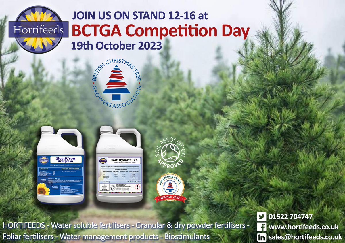Hortifeeds's tweet photo. Join #hortifeeds team tomorrow on stand 12-16 at @BCTGA competition Day - hosted and sponsored by Billingley Christmas Trees and HD2412.
Download your tree guide here:https://t.co/w9rYEXlfp5

@plantsbyben
@JPGarratt369
@Waineroonie
#horticulture #fertiliser #agronomy #flowers https://t.co/Y1vqlIFXz8