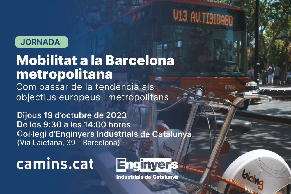 Dijous 19 d'octubre serem a <a href="/Enginyeria/">Enginyers Industrials de Catalunya</a> celebrant la primera jornada "Mobilitat a la Barcelona metropolitana". De 9:30 a 14:00 i amb opció de seguiment presencial o per streaming. 
Inscripcions a eic.cat/jornades/11303…

T'expliquem el programa 👇