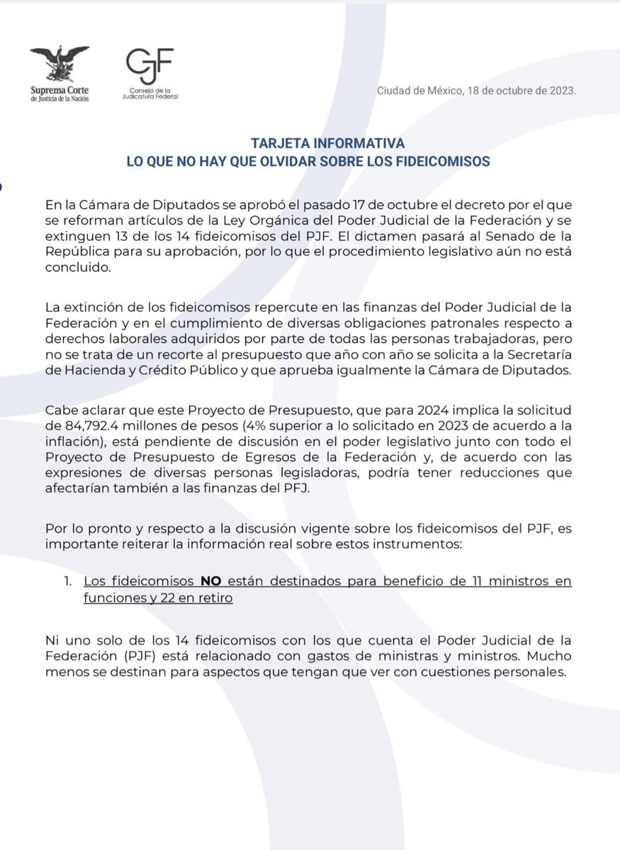arturoangel20's tweet photo. Última Hora: La Corte y el @CJF_Mx dan una amplia explicación de los fideicomisos que Morena, por instrucción de AMLO, busca eliminar. Aclara que ninguno beneficia a los 11 ministros y sí al 60% de los trabajadores de la judicatura. Dice que son derechos laborales ganados. Va: https://t.co/cnmo4nUl0x