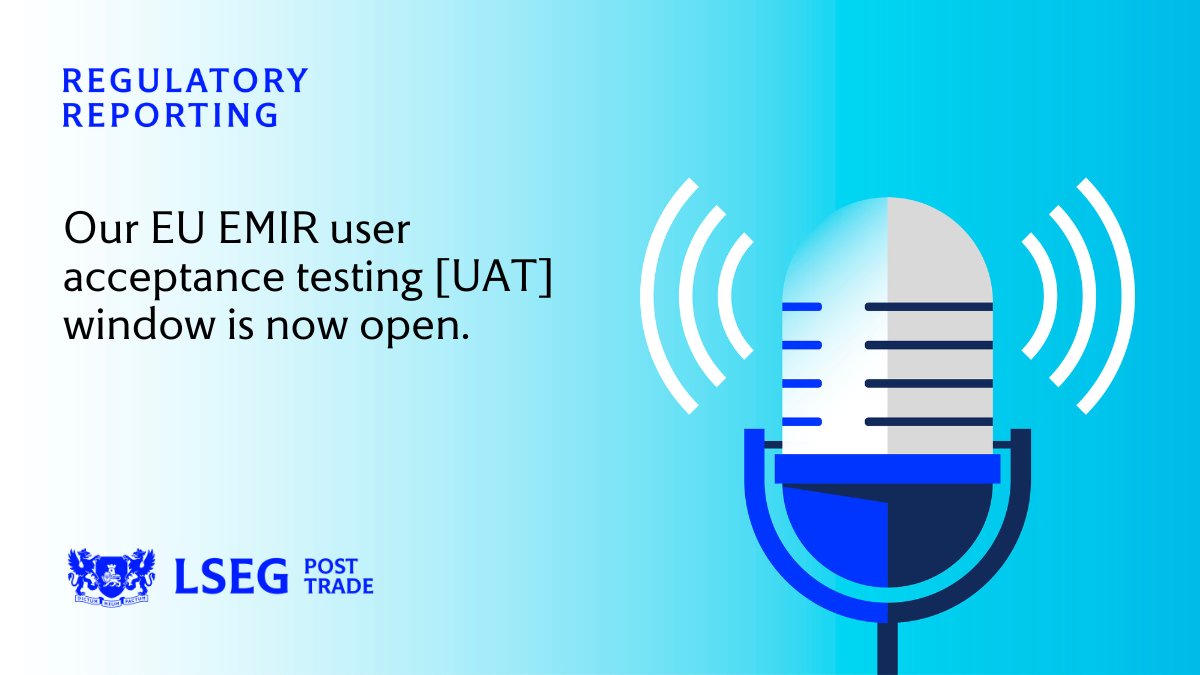 We’re pleased to announce the start of our EU #EMIR UAT window. To learn how we can help you simplify your EMIR reporting and prepare for #EMIRRefit, visit our website: lseg.group/3FrGx5i