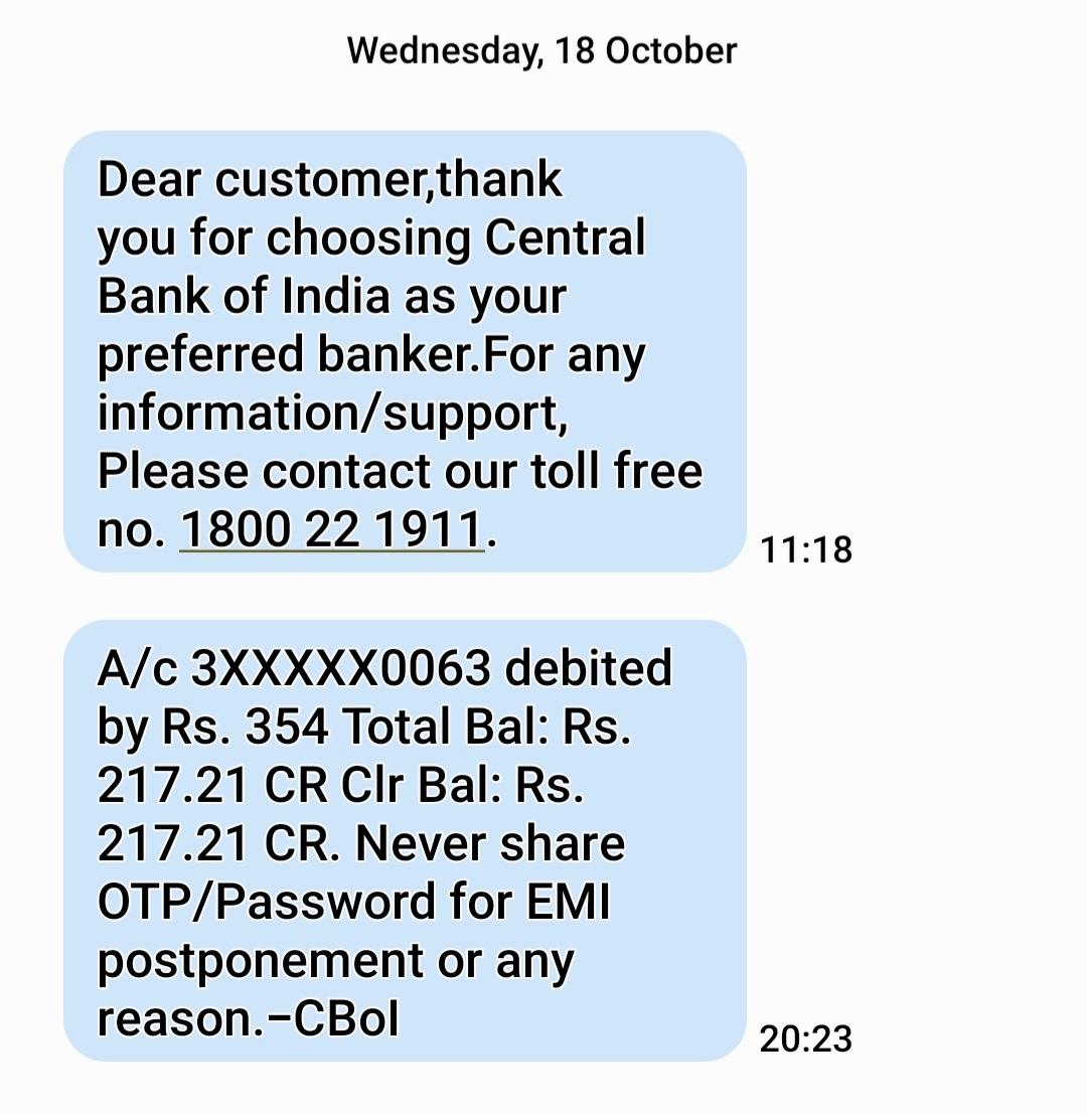 Again a debit of Rs 354/- occured from my central bank account on 18 oct 2023. Tommorow i will file an FIR in warje police station.