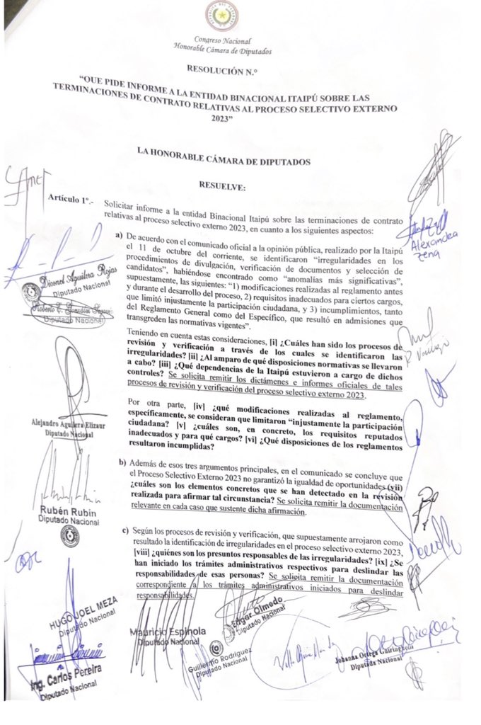 EspinolaEspnol1's tweet photo. Hemos solicitado un pedido de informe a LA ENTIDAD BINACIONAL ITAIPÚ SOBRE LAS TERMINACIONES DE CONTRATO RELATIVAS AL PROCESO SELECTIVO EXTERNO 2023 https://t.co/KVsxWy92f8