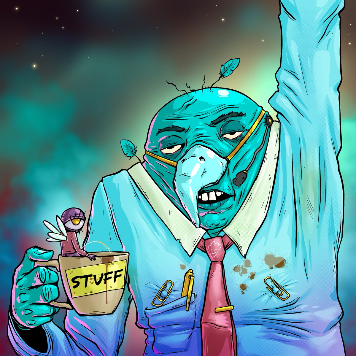GM 
Remember not too overwork yourself, you'll look like this bag of shit. 

And don't let a fairy tinkle in your coffee. 

#derp #9to5 #officespace #pisscoffee