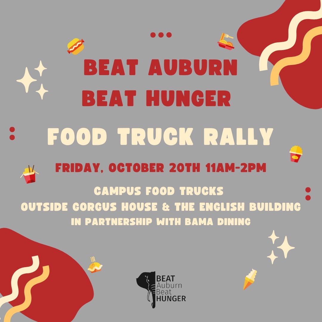 BamaDining's tweet image. Mark your calendars and join us Friday from 11a-2p for the @ua_babh Food Truck Rally! Enjoy a tasty meal between classes and assist BABH in fighting hunger and poverty in West Alabama. 
#beatauburnbeathunger #fighthunger #universityofalabama #bamadining #rolltide