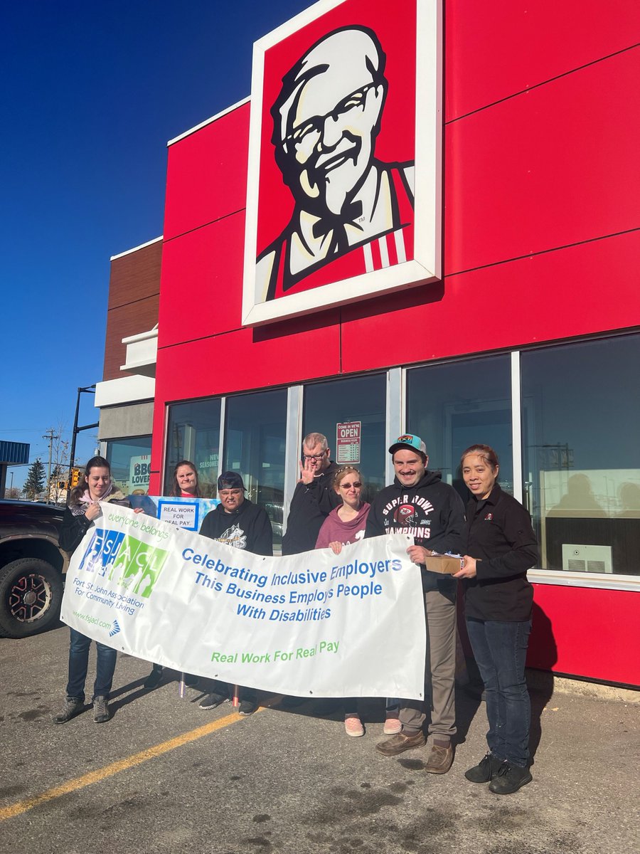 The KFC team here in FSJ is diverse and inclusive, it was great to celebrate this with them! Such a supportive group of people, thank you for all you do! 
#NDEAM #NationalDisabilityEmploymentAwarenessMonth #realworkforrealpay #InclusionMatters #inclusiveemployers #thankyou