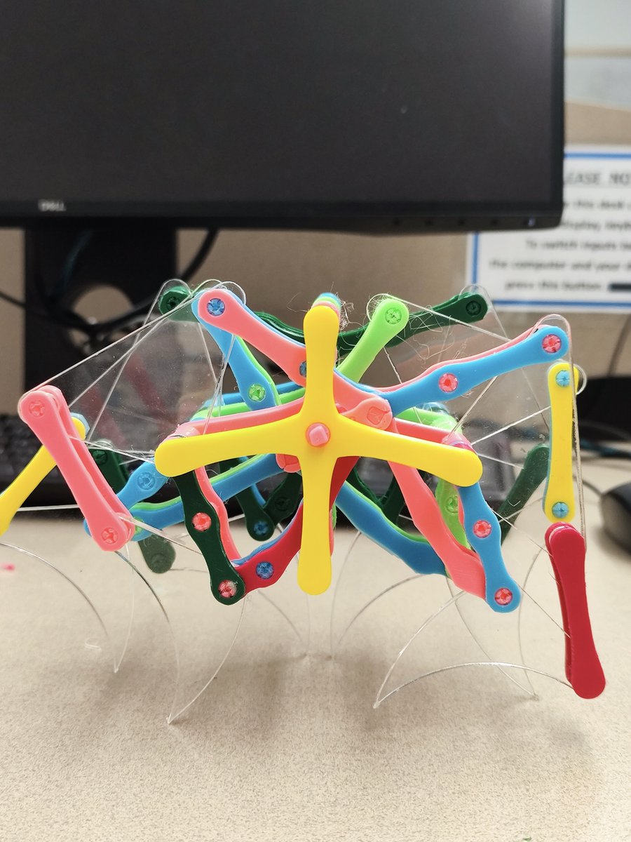 upintheozone's tweet photo. @gunsnrosesgirl3 It's a great mechanism.

I spent some time studying and creating a small version of a Strandbeest earlier this year. The mechanism behind it is insanely cool and watching it move in such a small scale is really mesmerizing. Might make it into a desk toy just to watch it move. https://t.co/kjBlfFWrpX