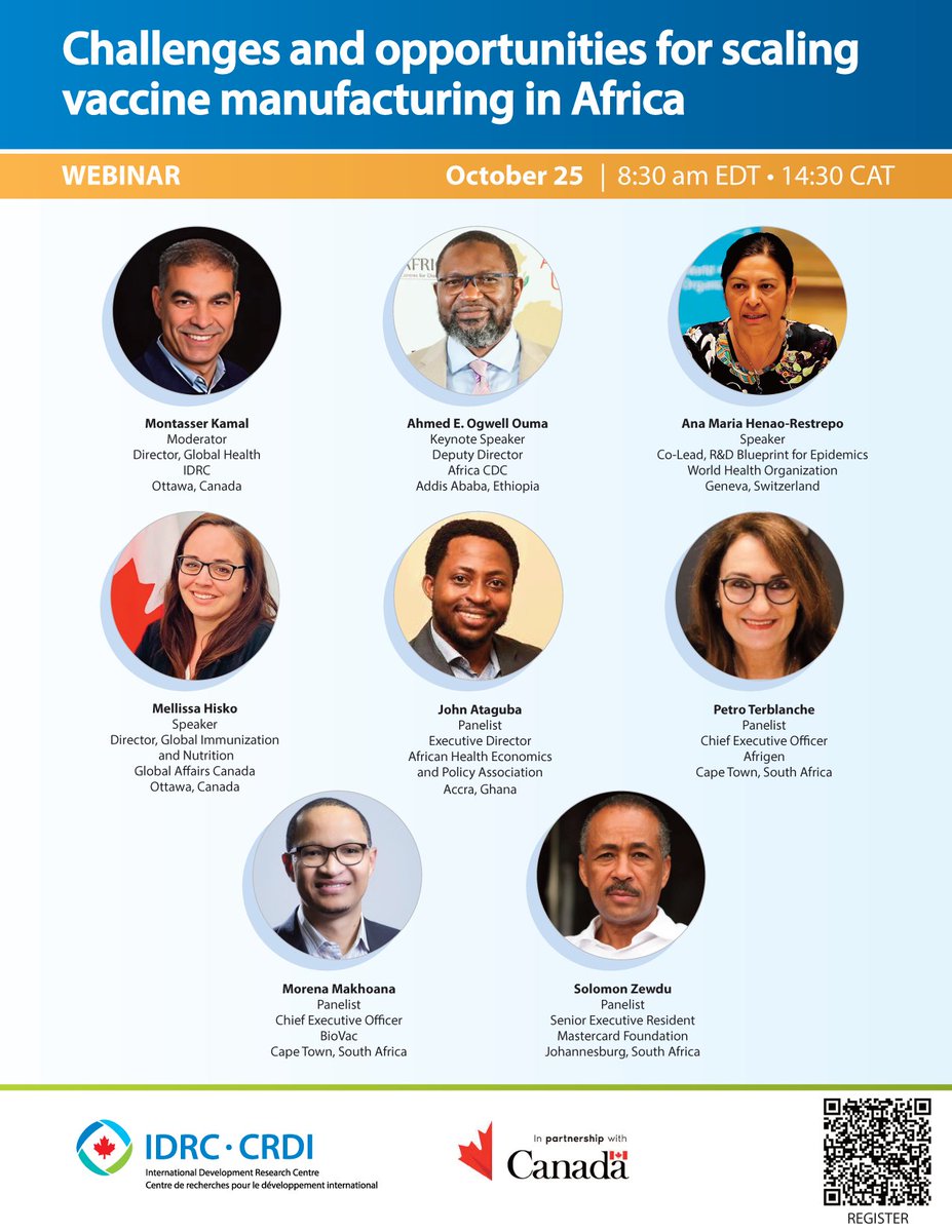 We are hosting a  90-minute webinar on the challenges and opportunities for scaling up vaccine development and manufacturing in #Africa on October 25. Join us, experts and <a href="/CanadaDev/">Development Canada</a> to learn about this international effort.
bit.ly/46Vxx4s

#GlobalHealth