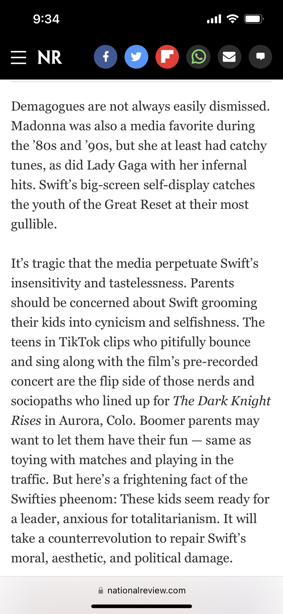 Jesse Walker on X: In case you were wondering what Armond White thinks  about Taylor Swift fans: These kids seem ready for a leader, anxious for  totalitarianism. / X