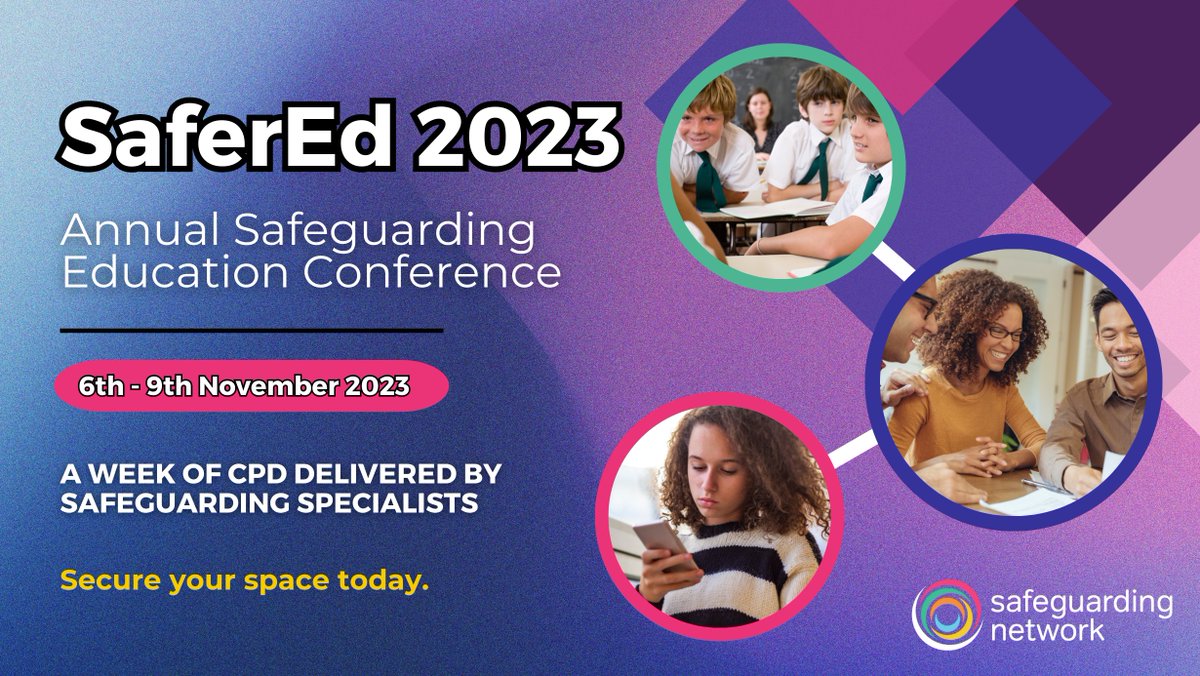 Join us from 6th-9th for our SaferEd 2023 conference! Our expert speakers will explore nuanced areas of safeguarding such as; #countylines, #filteringandmonitoring, #safeguarding and #SEND and a special session from  Dr Dickon Bevington from @AFNCCF! The conference is free for