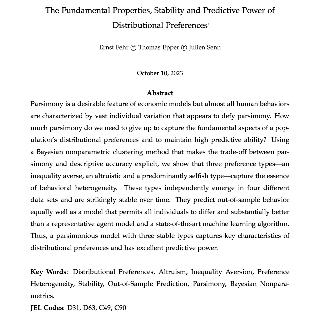 🚨New working paper! 🚨 

*The Fundamental Properties, Stability and Predictive Power of Distributional Preferences*

A thread.

1/n