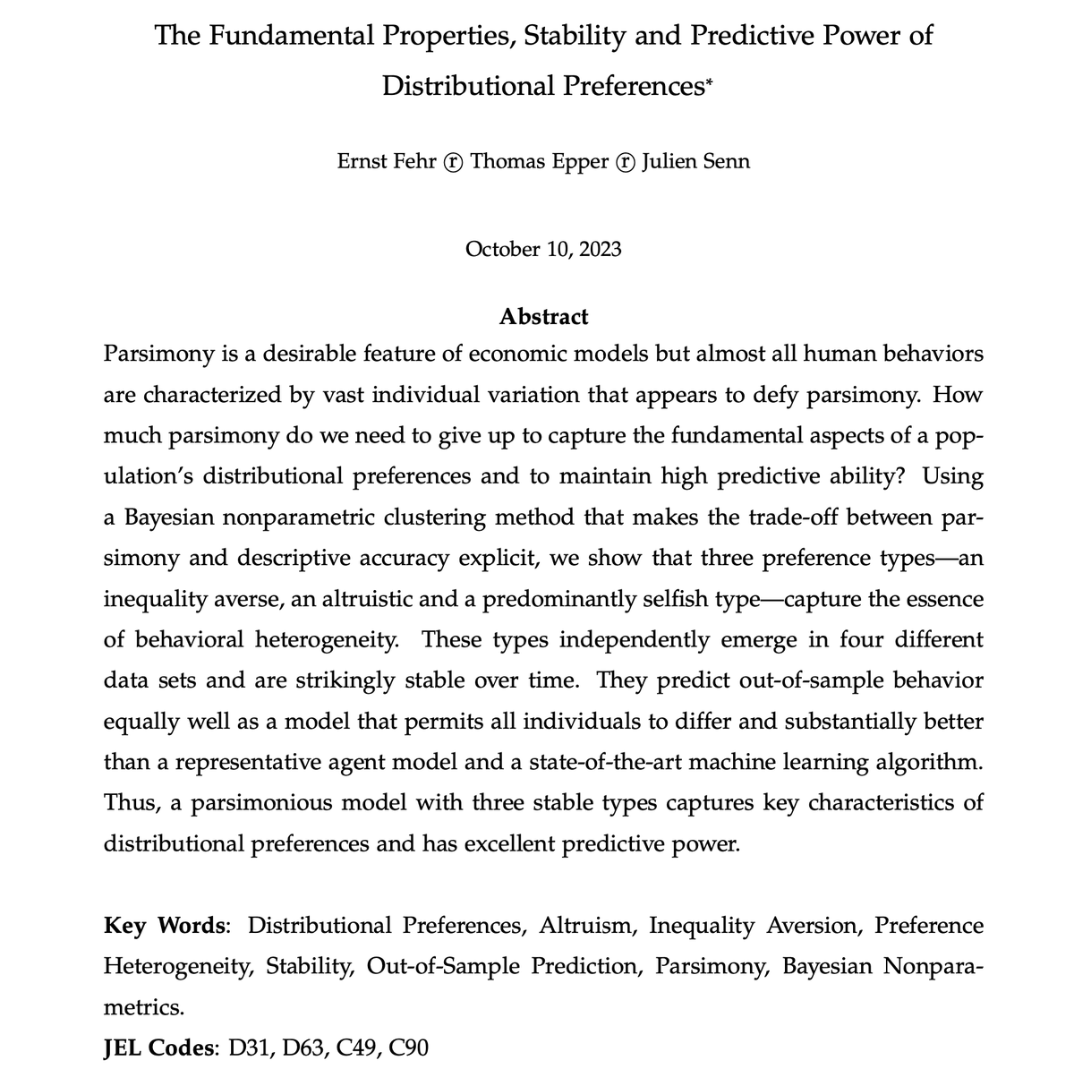 🚨New working paper! 🚨 *The Fundamental Properties, Stability and Predictive Power of Distributional Preferences* A thread. 1/n