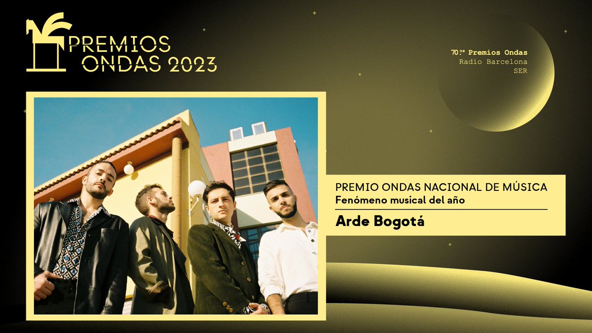 Premios Ondas (@premios_ondas) on Twitter photo 🎧 Premio #Ondas2023 nacional de música
🔹 Fenómeno musical del año:
Arde Bogotá (<a href="/arde_bogota/">ARDE BOGOTÁ</a>) 🎧 Premio #Ondas2023 nacional de música
🔹 Fenómeno musical del año:
Arde Bogotá (<a href="/arde_bogota/">ARDE BOGOTÁ</a>)