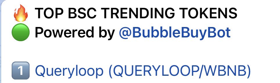 Queryloop is trending #1 spot on the BSC trending tokens list!

More trendings to be coming..Be patient!This is just the beginning. we're just warming up. Hold on tight &amp; we've got tons more to share. Let's keep riding this wave together!

Pancakeswap Link
pancakeswap.finance/swap?outputCur…
