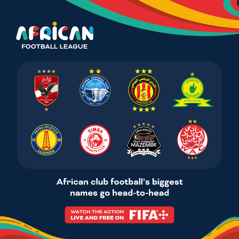 FIFAWorldCup's tweet photo. The African Football League quarter-finals are live this week on FIFA+ 🏆📺

Click the picture below to watch the biggest clubs in Africa go head-to-head for FREE ⤵️