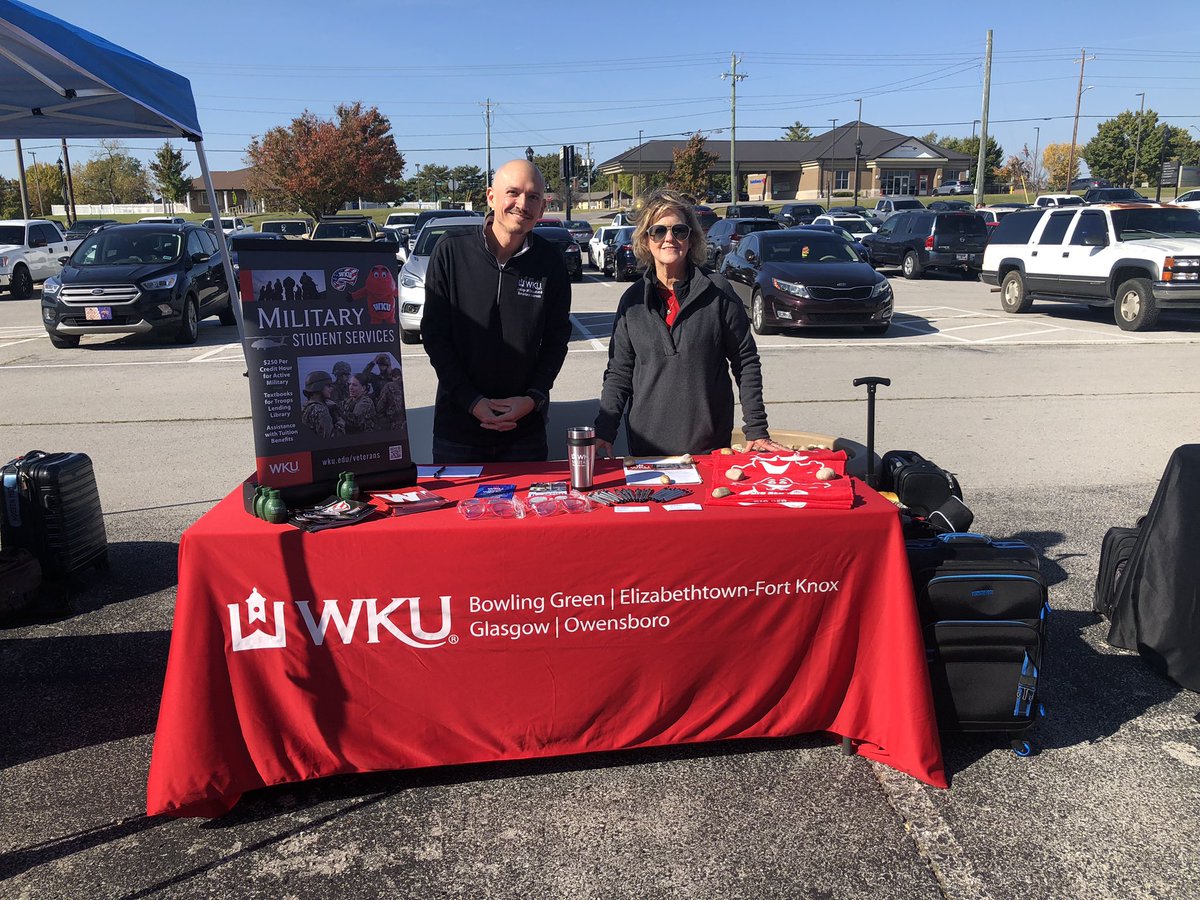 We’re here at the Education Fair at Fort Campbell! Come see us and learn more about the many great opportunities at Western Kentucky University, both in person and online!

#ClimbWithUs
#WKU
#ServingThoseWhoServe
<a href="/WKU_Online/">WKU Online</a>