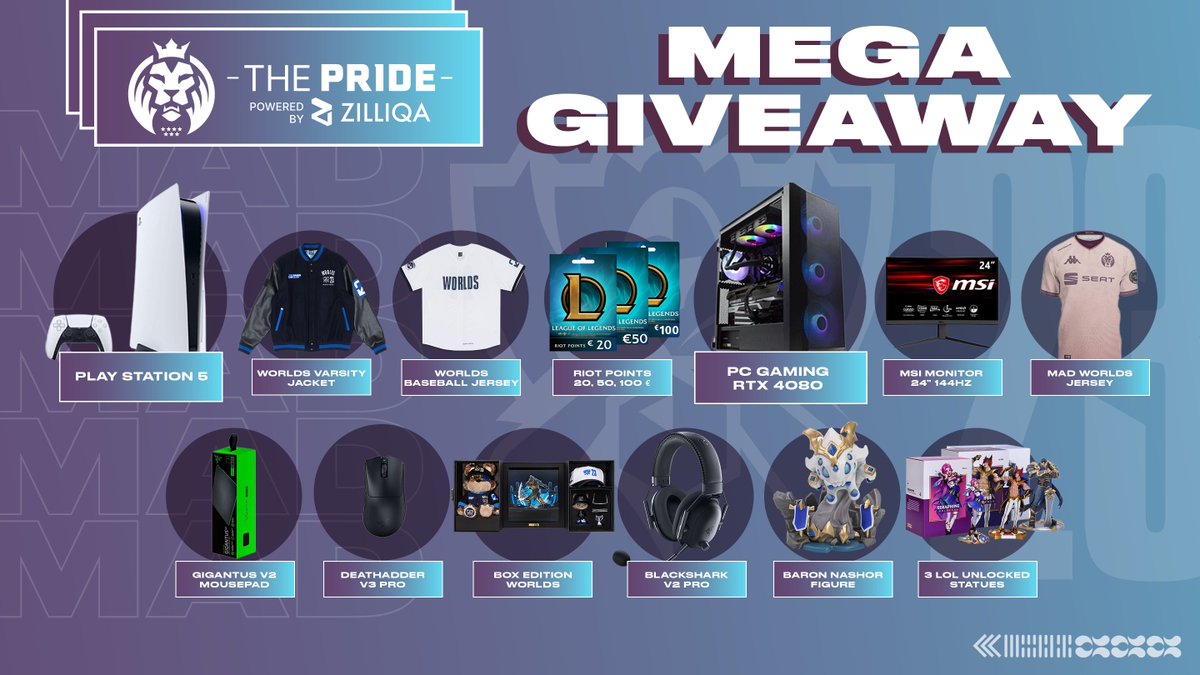 MovistarKOI_en's tweet image. 🔥MEGA GIVEAWAY🔥
We've caught the #Worlds2023 fever and that's why we're going all out!!!

To participate:
1️⃣-RT
2️⃣-Register here: madlionsthepride.com
3️⃣-Complete the "MEGA GIVEAWAY" mission 👈

Good luck to everyone and thanks to @TeamRazer  for their support 🐍

We will…