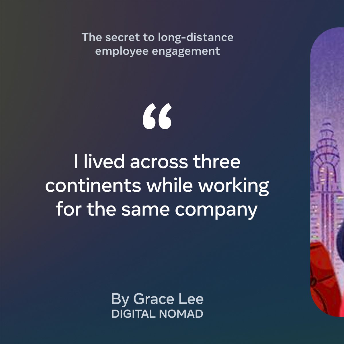 MetaforWork's tweet image. Engaging remote employees can be hard, but digital nomad Grace Lee shares how to do it better.

See how she stayed engaged across three continents and how new ways of working can help employees find harmony.

Read more: metafor.work/46EFLNX

#MetaforWork #worklifeintegration