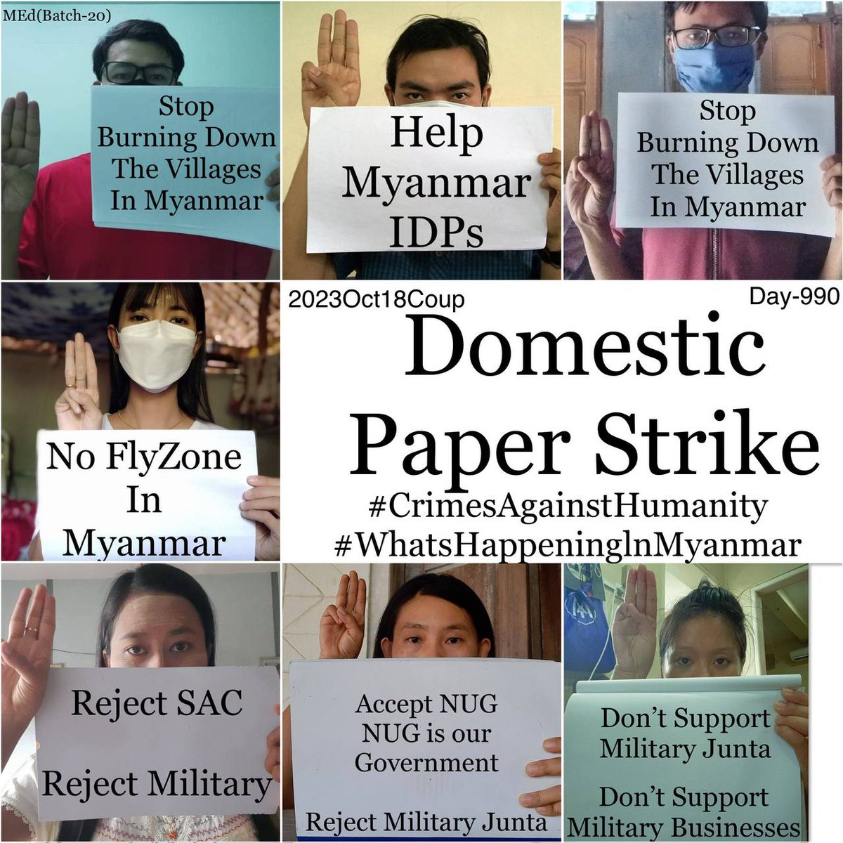 Daily anti-coup revolutionary domestic strike by pro-democracy CDMer teachers from Sagaing University of Education as 990th day.

#2023Oct18Coup #WhatsHappeningInMyanmar