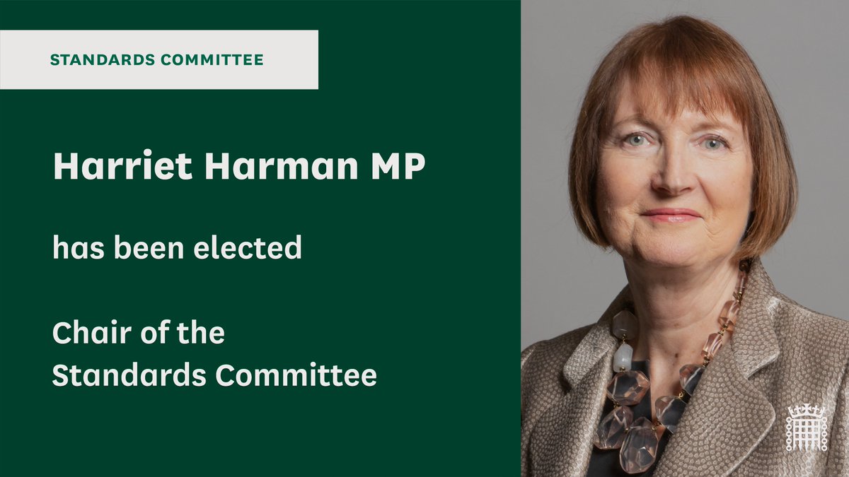 As announced in the Chamber this afternoon, Harriet Harman MP has been elected to serve as the Chair of the Committee on Standards, and will begin the position with immediate effect. Find out more: committees.parliament.uk/committee/290/…