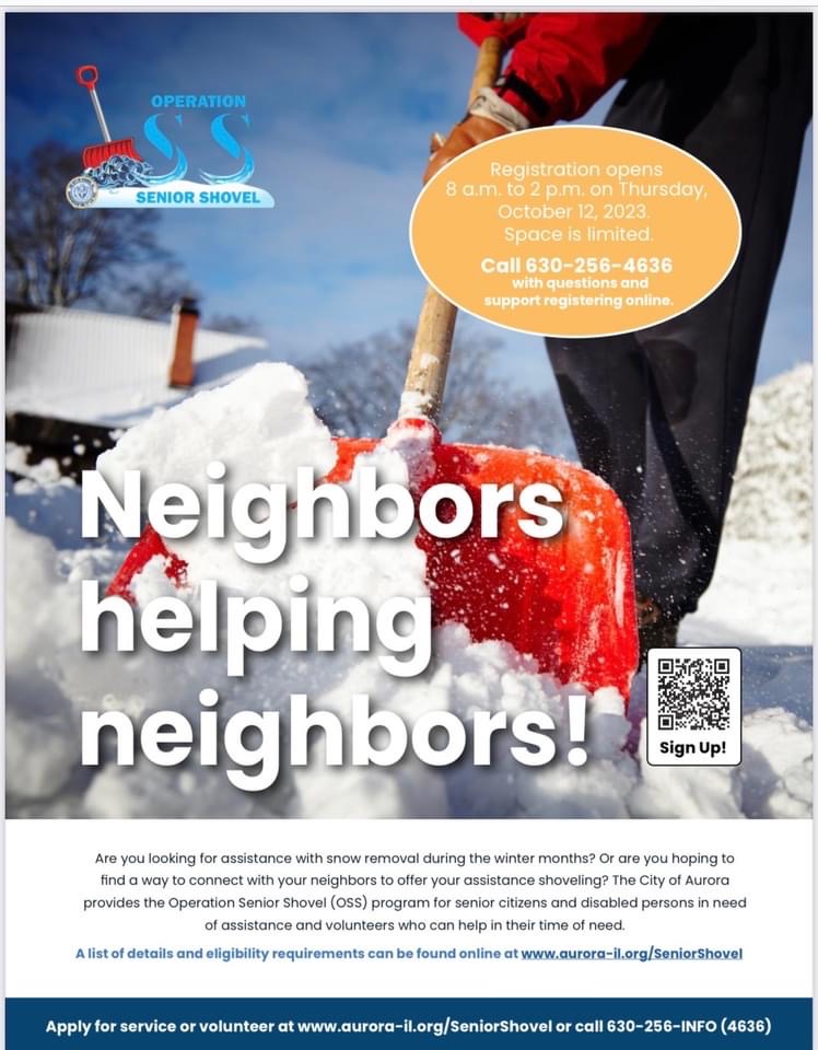 tnpaurora's tweet photo. Registration has opened for Operation Senior Shovel this year. For both seniors in need of assistance and those interested in volunteering, you can scan the QR code on the flyer.  #auroraillinois

#aurorail #seniors #seniorservices #cityofaurorail #comunidad #recursos #neighbors https://t.co/h9wo7oDYM5