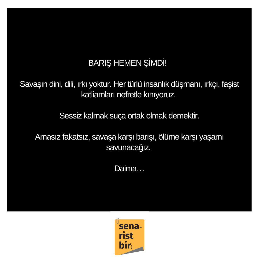 BARIŞ HEMEN ŞİMDİ!
#savaşıdurdurun 
#insanlıksuçuişleniyor
#savaşsuçuişleniyor