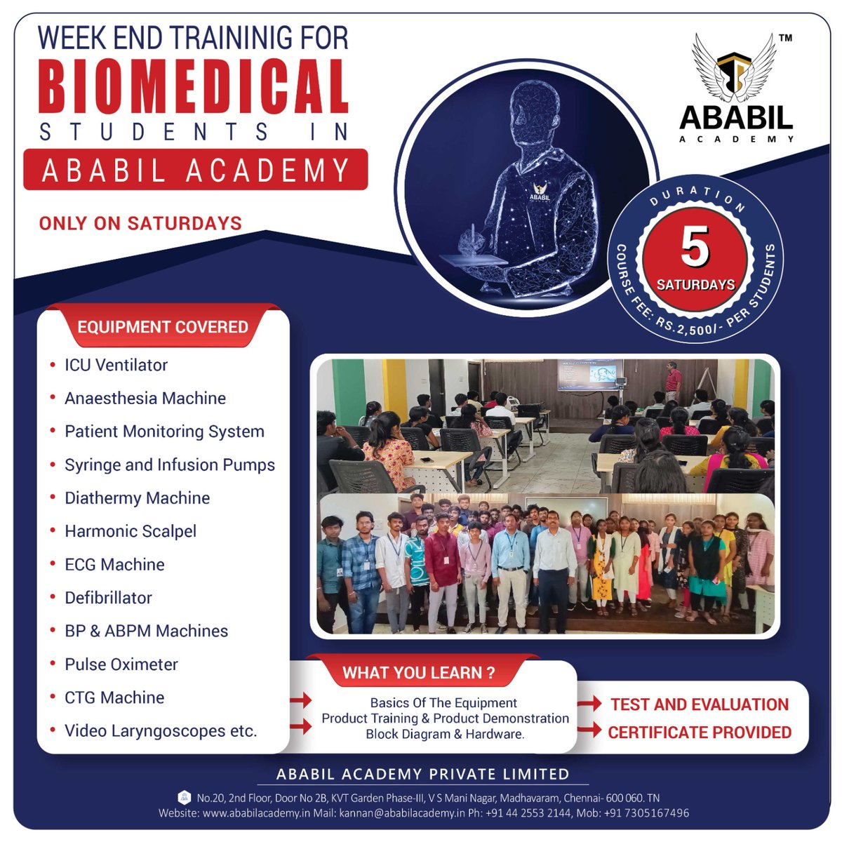 ababil_academy's tweet photo. 🔬 Weekend Training for Biomedical Students! 📚

📅 Only On Saturdays

📍 Location: Madhavarm, Chennai

🎯Register now: https://t.co/Q9s3BDB5Pk

#BiomedTraining #CareerDevelopment #WeekendLearning #Biomedical #Student #Biomedicalengineering #chennai https://t.co/r3EVKxLD3e