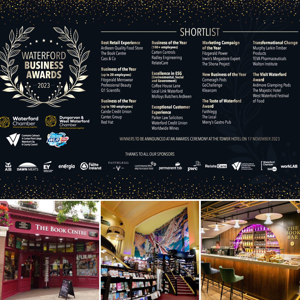 We are delighted be shortlisted in the 'Best Retail Experience' category for this years Waterford Business Awards 2023. Winners will be announced at an awards ceremony at the Tower Hotel on 17th November 2023. @wlrfm @WaterfordCounci @waterfordcc