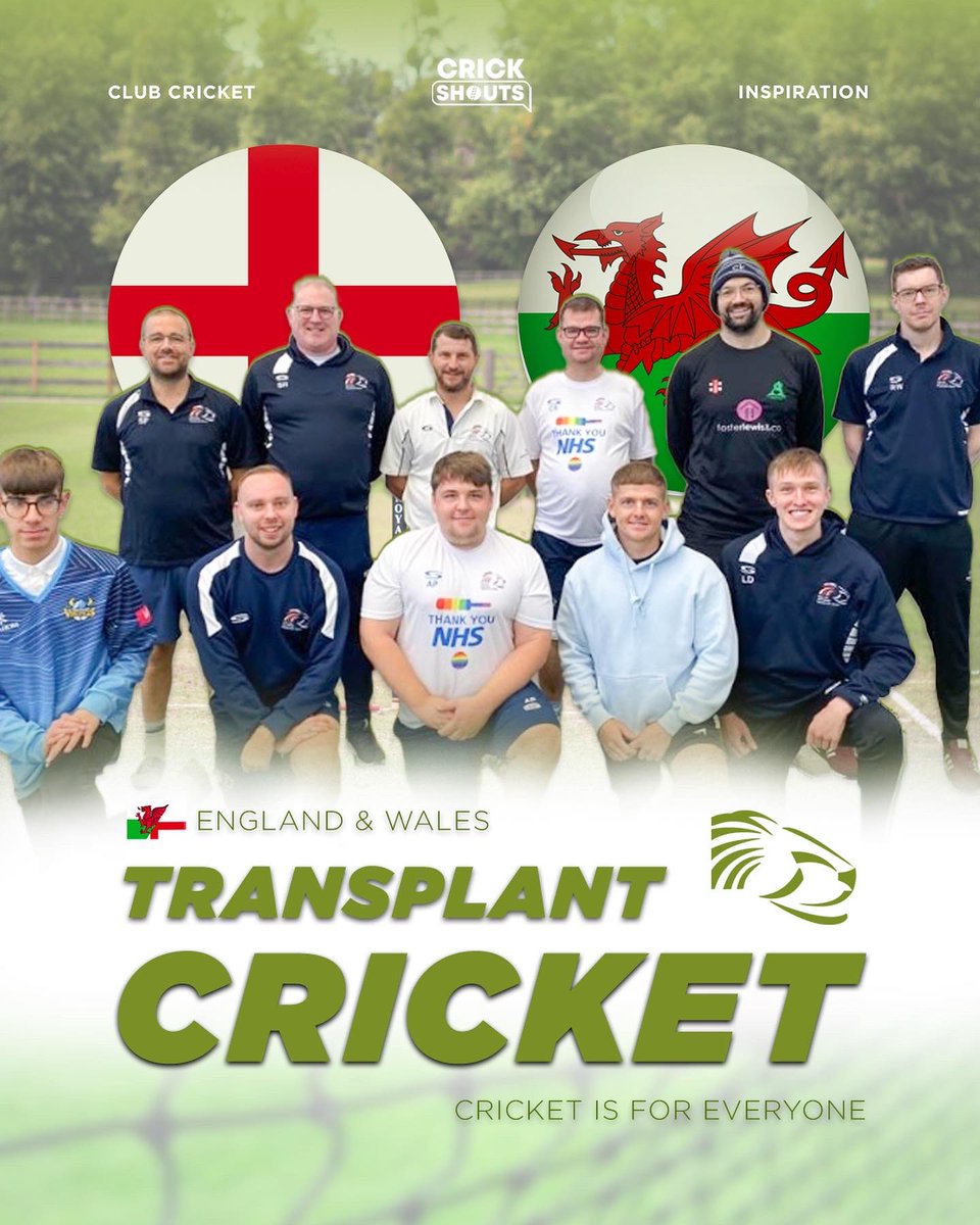 crickshouts's tweet photo. England & Wales - Transplant Cricket Team 🏏
 
Cricket is not only the sport we love but a key purpose for so many up and down the UK. None more so than the lads from the Transplant Cricket Team!

The squad is full of cricketers who have received life-saving organ, tissue and stem cell transplants which has allowed them a “second innings at life” and another chance at playing the sport we love.

The sides main goals are promoting organ donation, allowing more and more people a “second innings at life”

📸 @ETransplantC