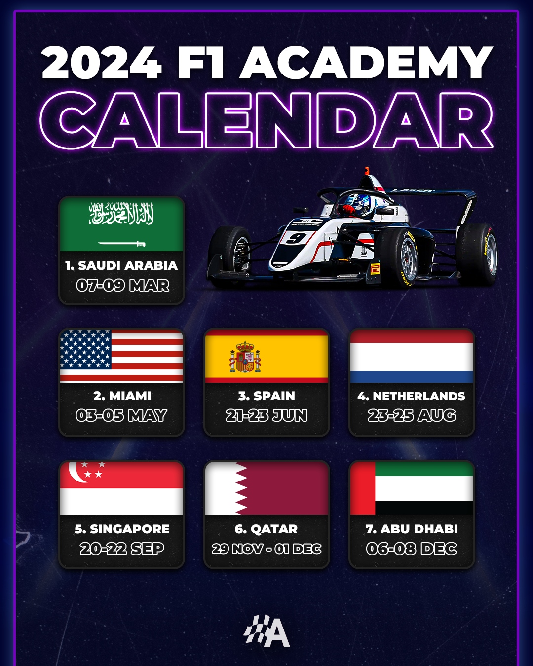 Motorsport Jobs в X: „The 2024 F1 Academy calendar.“ / X
