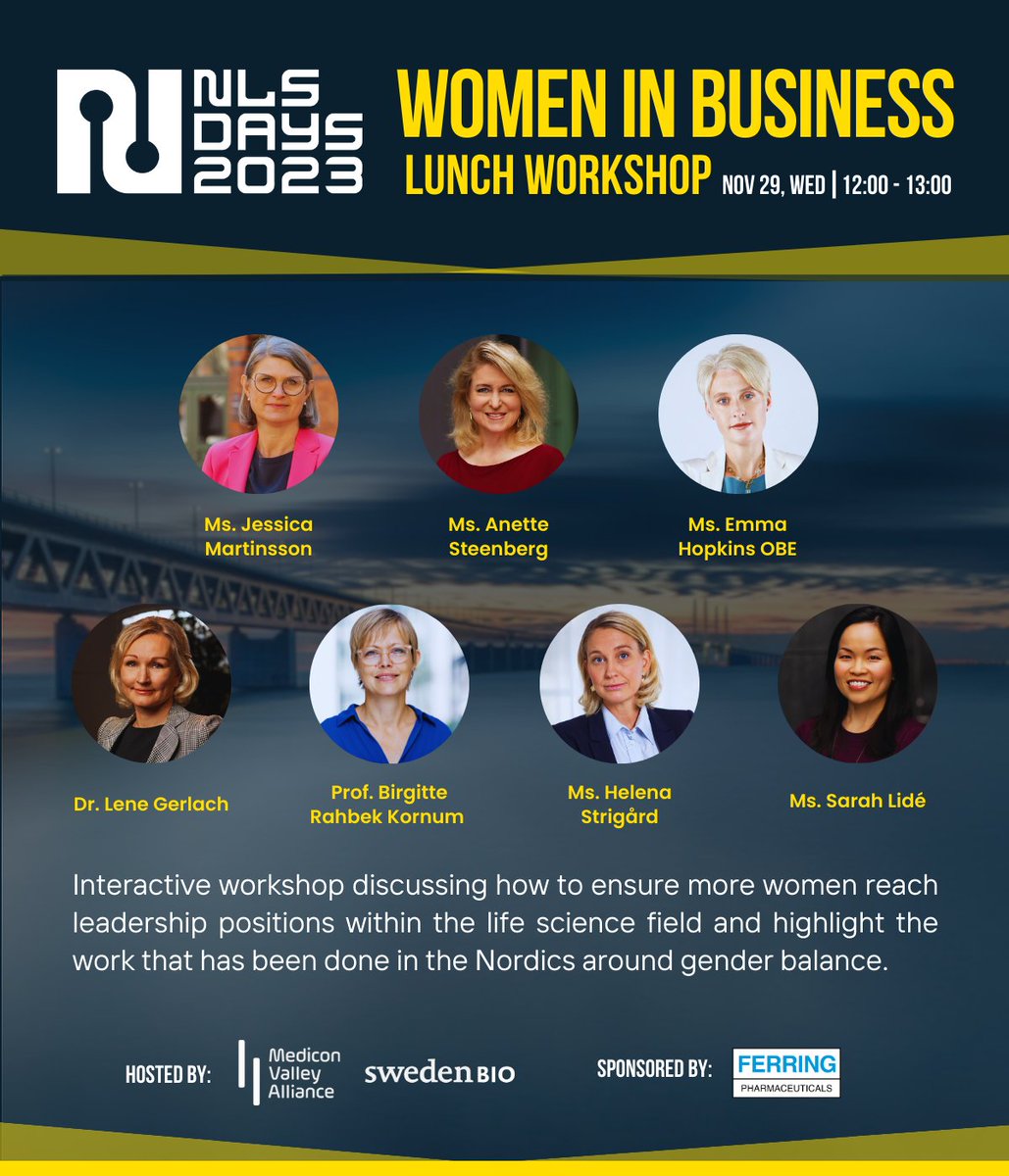 How do we ensure that more women reach leadership positions in the #lifescience industry? 📈 👩‍💼

Join eminent guests for a wonderful lunch and interesting discussion on 29 September at Nordic Life Science Days in Copenhagen!
Registration: nlsdays.com/registration-f…