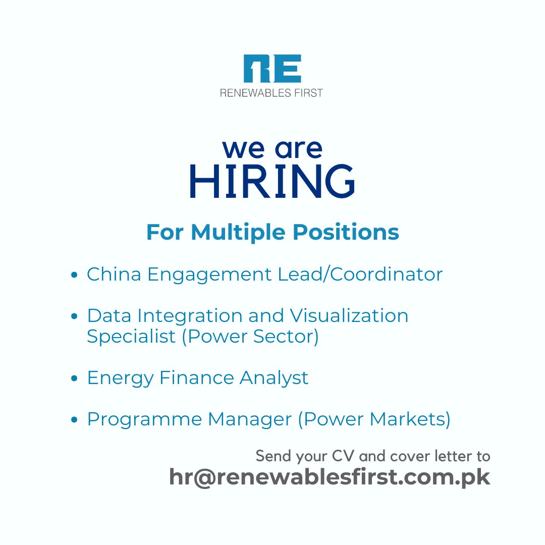 renewables1st's tweet photo. Are You Interested in Shaping Pakistan's Sustainable Energy Future?
Then Renewables First is the place for you! We're actively seeking dedicated individuals for the following roles:
#RenewablesFirst #EnergyTransition #PakistanJobs #JoinOurTeam #Sustainability #GreenEnergy https://t.co/OtmxnWb9w2