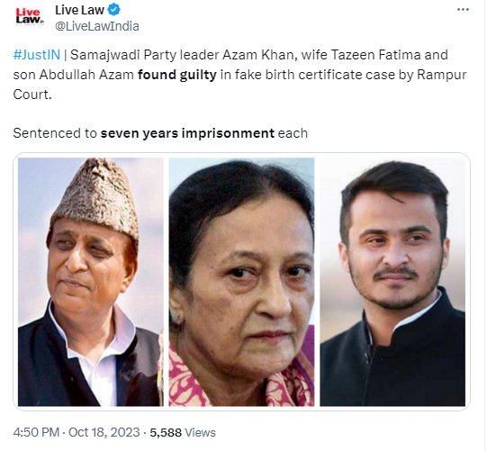 IndiaCrooks's tweet photo. Time for Crooked @KapilSibal or @DrAMSinghvi to takeover &amp; fight it to get it over-turned via HC or SC, so that #AzamKhan &amp; family be saved from 7yr sentence. Think #ZeroSibal more likely to fight this now as he got RS via @samajwadiparty only😎

Good job by Rampur court though! https://t.co/aNWbYYRhJu