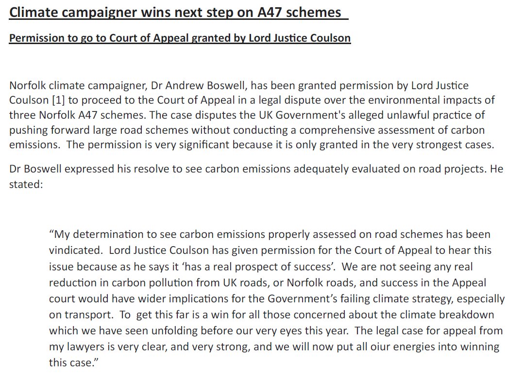 🚨BREAKING NEWS🚨

My #ClimateLitigation case on UK roads programme is now going to the Court of Appeal

Thank you to my legal team at <a href="/rbuxtonlaw/">Richard Buxton Solicitors</a> 

Fundraising for the full appeal case starts now.  Thank you if you have supported previously.  Fundraiser: crowdjustice.com/case/stop-road…