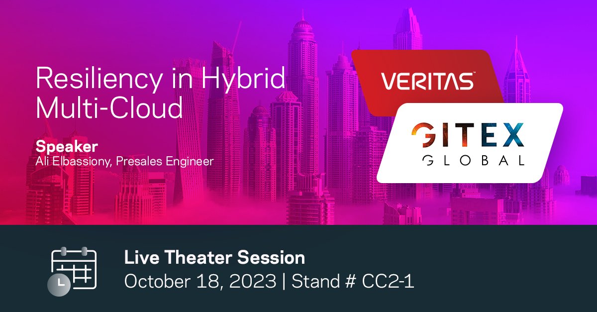 Starting now—Join #TeamVeritas expert Ali Elbassiony at #GITEXGLOBAL stand CC2-1 to discuss optimizing resiliency in hybrid #Multicloud environments.