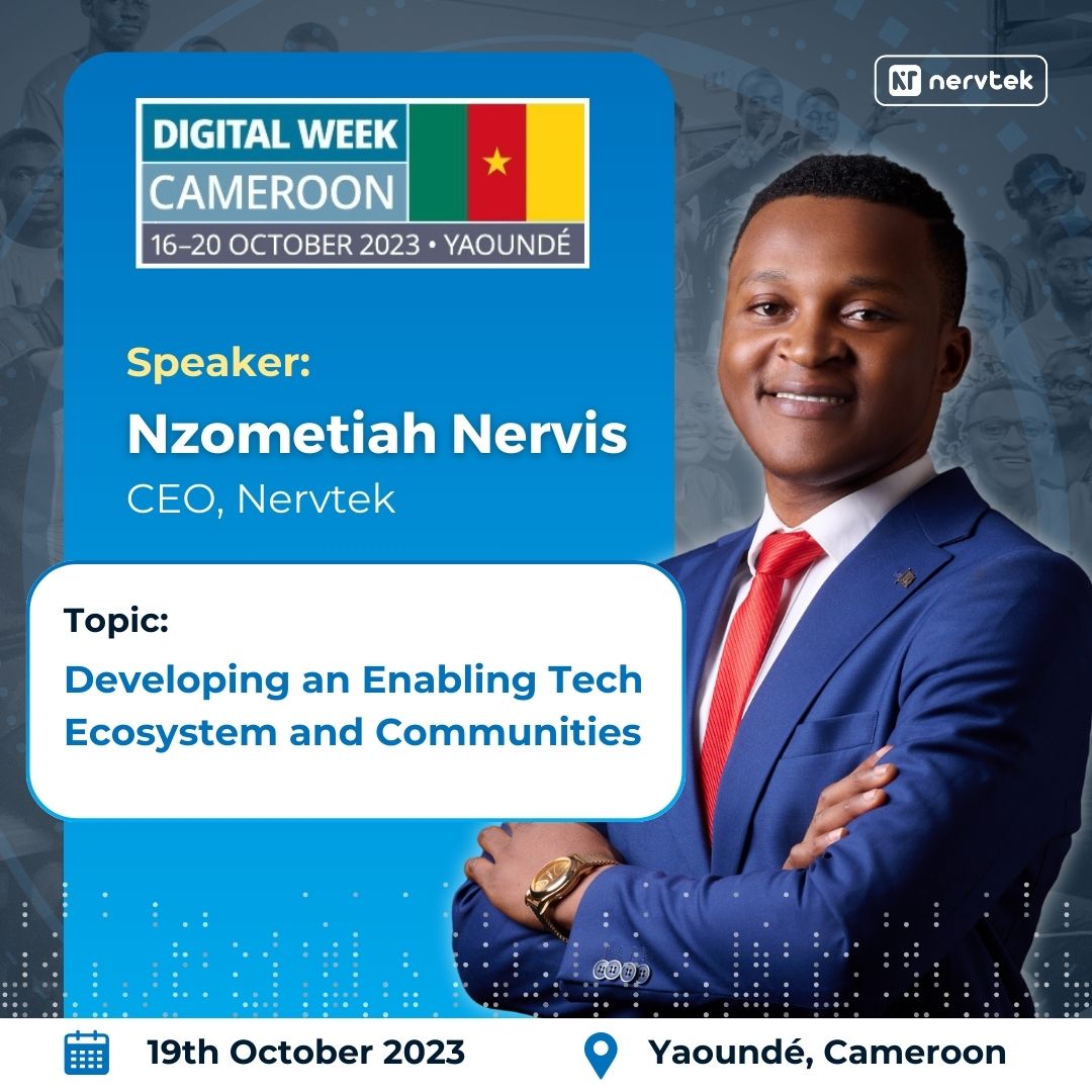nzometia_n's tweet image. I am delighted to share that I&apos;ll be speaking at #DigitalWeekCameroon 🇨🇲 on the 19th of October on &quot;Developing an Enabling Tech Ecosystem and Communities&quot;. 

Together with other International Speakers, we&apos;ll have key ⬇️⬇️

#DWC2023 #DigitalWeek @CTO_ICT @CTOSecGen @LibomMinette