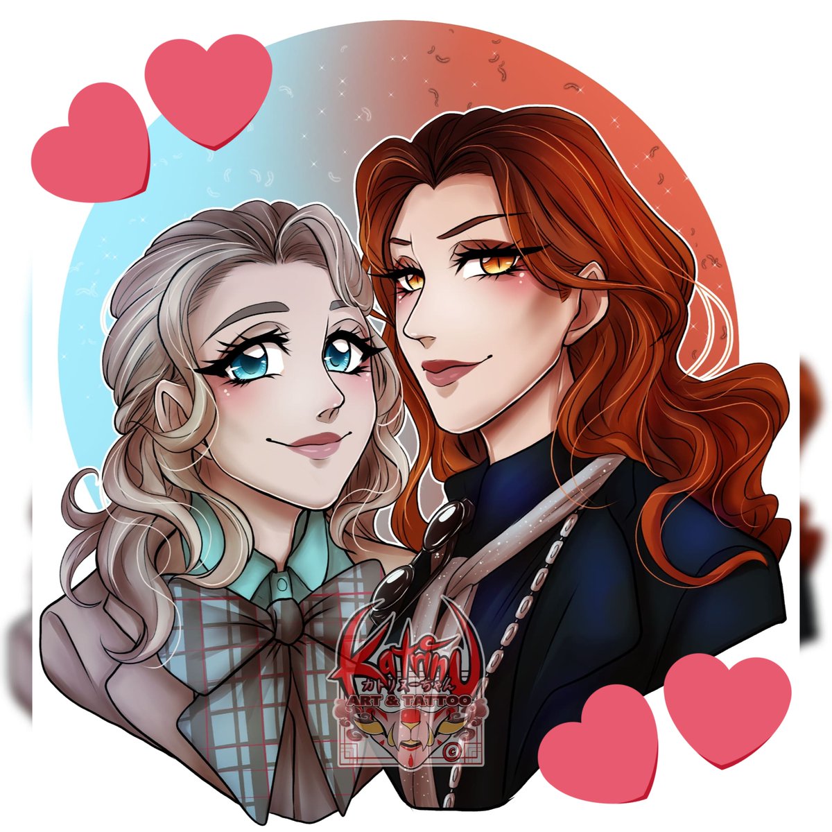 And I drew them as the ineffable husbandos~ 🩵🧡💕 @Sophieriis @96vilde ____ Art (c) @katrinu94 #GoodOmens #Crowley #Aziraphale #GoodOmensFanArt #fanart