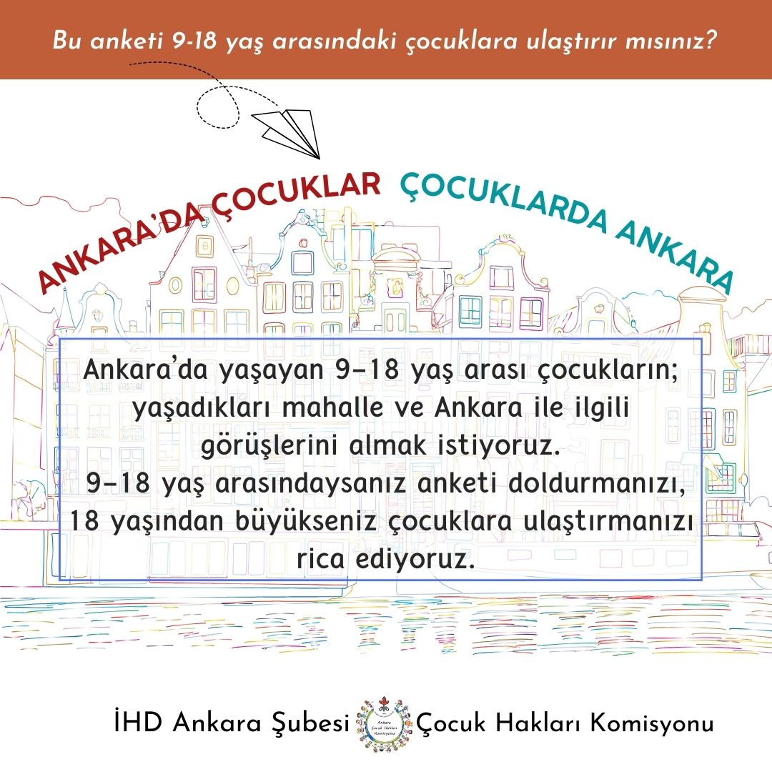 📌Ankara’da yaşayan çocuklara aşağıdaki anketi ulaştırır mısınız?
Çocukların yaşadığı mahalle ve Ankara ile ilgili 
görüşlerini almak için; 9-18 yaş arasındaysanız anketi doldurmanızı, 18 yaşından büyükseniz çocuklara ulaştırmanızı rica ediyoruz.
👇
forms.gle/DogoTYzyYE895u…
