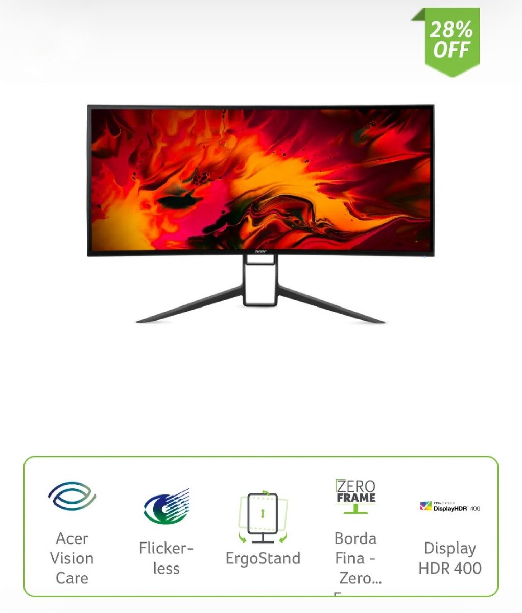 MilenaMont62877's tweet image. Monitor Acer Nitro Tela Curva 34 LED QHD 180HZ 1ms DCI-P3 98% TYPE C 2HDMI/DP 1.4 USB 3.0 XR343CKP.
De R$10.999,00
Por R$ 6.982,80 com 12% de desconto no PIX
R$ 7.935,00 em até 24x de R$ 330,62 sem juros
#monitoracer #monitor #promoção 
🔗🛍 rstyle.me/+3fh2eQYO8iPDW…
