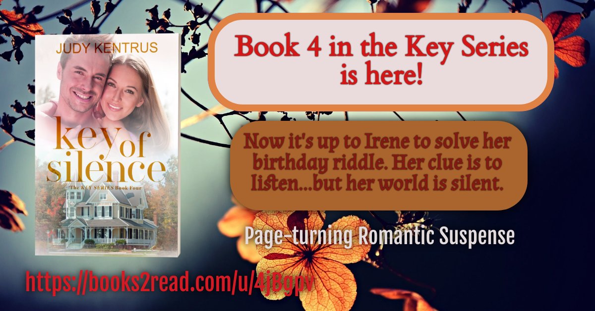 It’s Irene’s turn to solve the final riddle. Is there really a treasure, or is it something else?
books2read.com/u/4jBgpv
#romanticsuspense #beaconpointe #smalltown #laterinlife #keyseries #judykentrus  #hearingimpaired