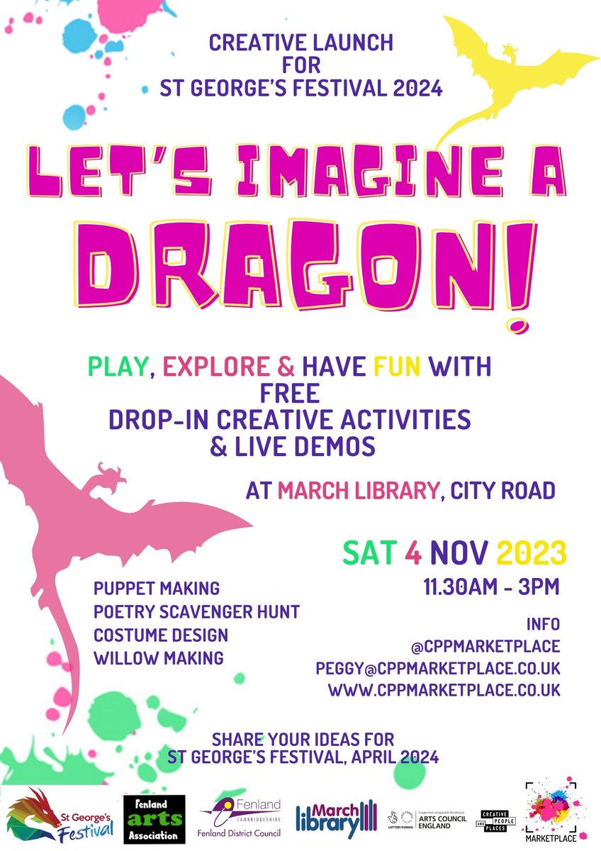 📅 Date for your diary: Sat, Nov 4 Have a FREE go at creative activities with professional artists - including puppet making, poetry scavenger hunt, costume design and working with willow. #March Library, City Road. Drop in 11.30am - 3pm Please RT @CPPMarketPlace