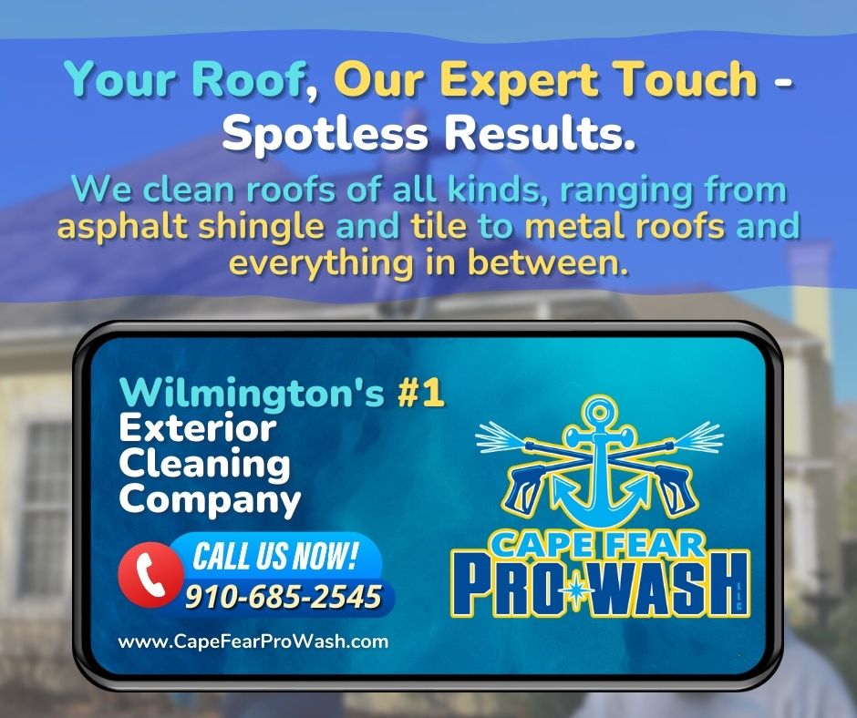 With Cape Fear Pro Wash, give your roof the TLC it deserves. Our expert roof cleaning services not only enhance your home's aesthetic but also extend the lifespan of your roof. Elevate your curb appeal and protect your investment. 🌟 #RoofRevival #CapeFearProWash #ShineAbove