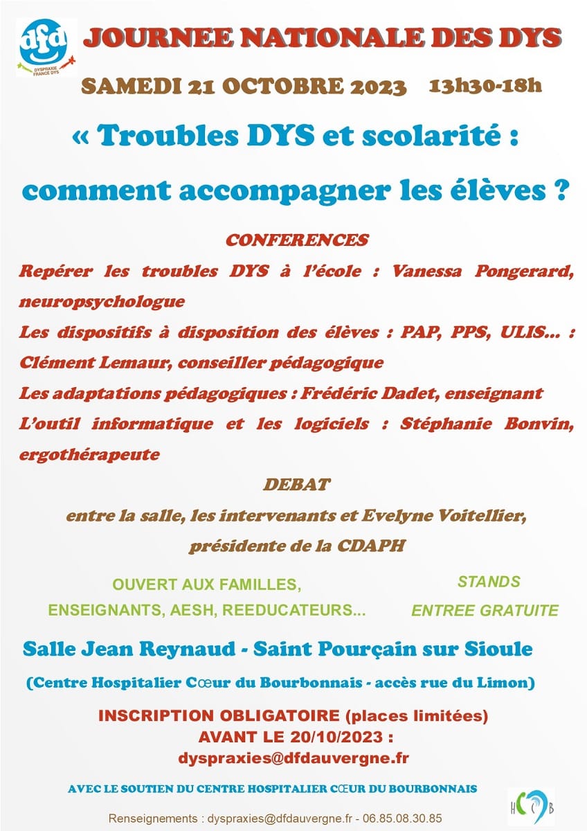 Dyslexie, dyspraxie, dysorthographie, autant de pathologies qui peuvent rapidement impacter la vie des enfants mais aussi des parents notamment à l'école. L'association <a href="/DFD_dyspraxie/">Dyspraxie France Dys</a> Auvergne organise une après-midi ce samedi à St-Pourçain/Sioule🎧 ⏯ radiocoquelicot.com/podcast/coquel…