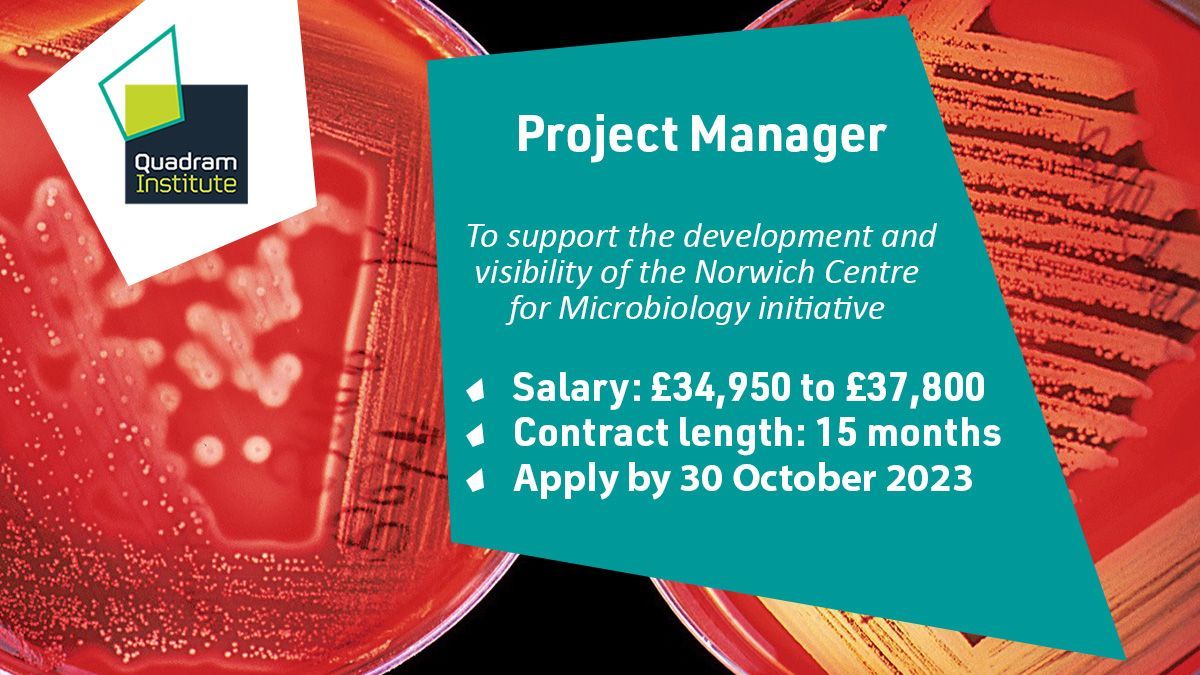 🆕Vacancy! We’re looking for a Project Manager to help launch a Norwich Centre for Microbiology🦠 💷 £34,950 to £37,800 🗓️ Apply by 30 October ➡️ buff.ly/3Fkxkfl