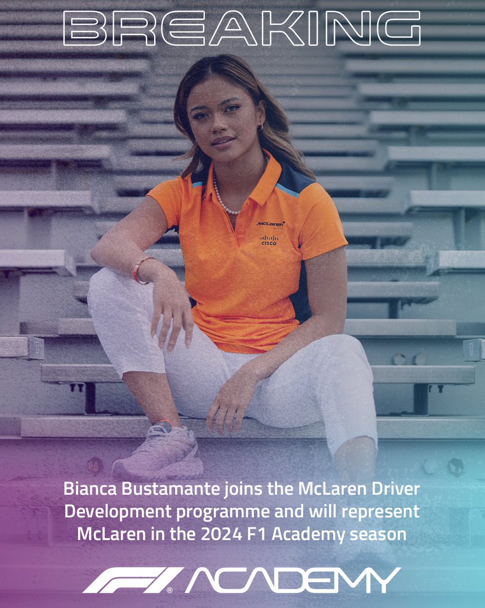 BREAKING: Bustamante back for more in 2024! Bianca Bustamante signs with McLaren to join their Driver Development programme and will run the team’s livery in F1 Academy for the 2024 season. #F1Academy