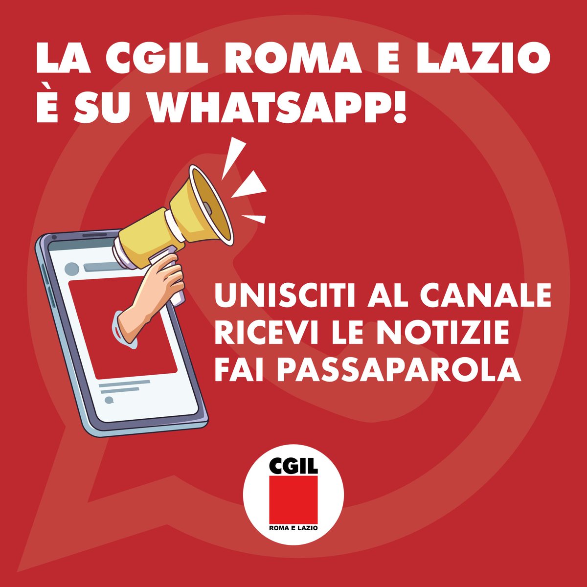 🟥 Il canale della #Cgil di #Roma e #Lazio è accessibile a tutti gli utenti di #WhatsApp. Basta un clic 🔽 whatsapp.com/channel/0029Va…