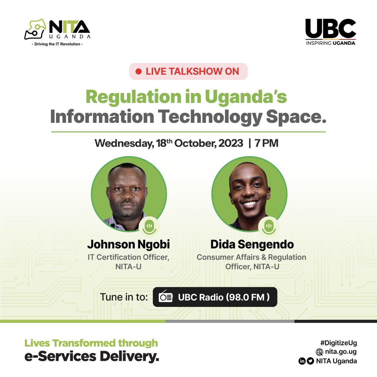 Join us today for an insightful discussion on @UbcRadiouganda 98.0 FM as we dive deep into how IT regulations impact the tech industry and safeguard our digital future. Don't miss it! #CybersecurityAwarenessMonth #BeCyberSmart #DigitizeUG