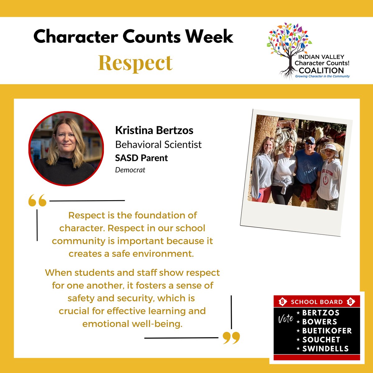 It's Character Counts week!

Wednesday's trait is Respect.

To find out more about what we stand for, visit our website: soudertonforresponsibleleadership.com/issues

#sasd #charactercounts #responsibleleadership