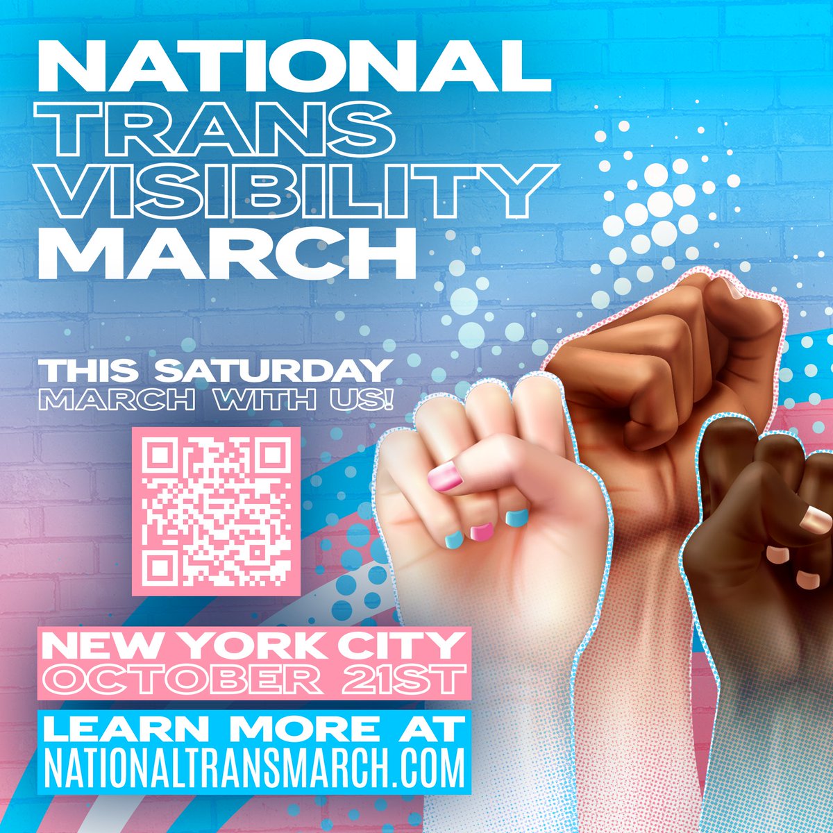 NYCPride's tweet photo. Join us October 21st at @TheStonewallNYC in New York City for the NTVM rally, followed by the march to Chelsea Pier! Follow @transmarchondc and visit https://t.co/iWzumD7sz3 for more information!
#nationaltransvisibilitymarch #ntvm https://t.co/n1H2G56c1i